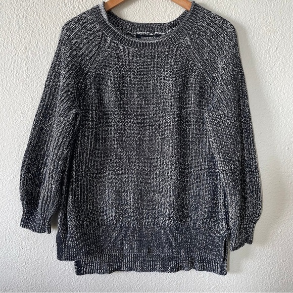 Ellen Tracy Sweaters - Ellen Tracy Knit Tunic Sweater Women’s L Black Marbled Cotton Rolled Round Neck